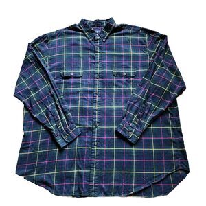 Ralph Lauren Shirt Mens 3XLT Tall Blue Yellow Red Tartan Plaid Long Sleeve